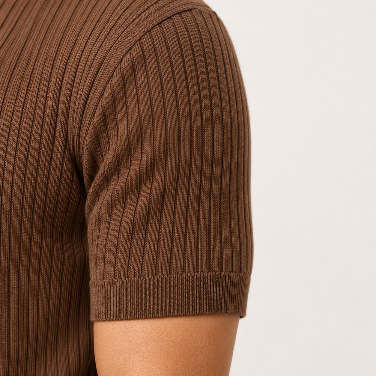 Classic Ribbed Knit Polo - Brown