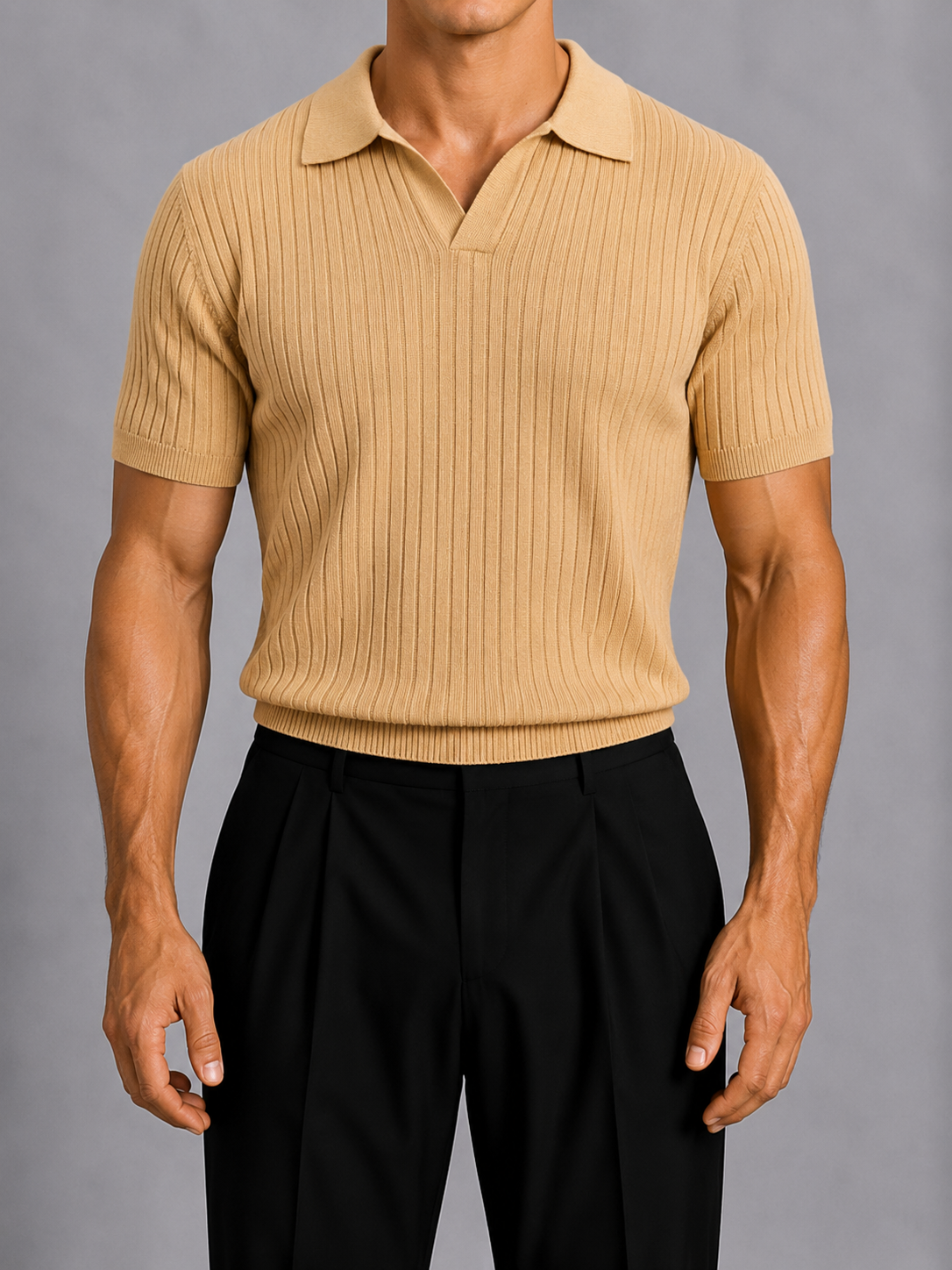 Classic Ribbed Knit Polo - caffe