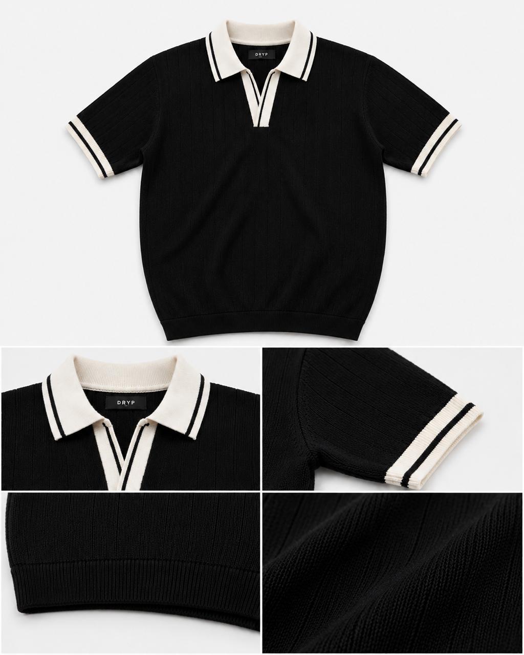 Old Money Knit Polo - Black
