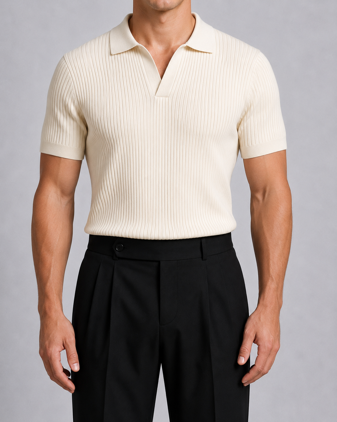 Classic Ribbed Knit Polo - Off white
