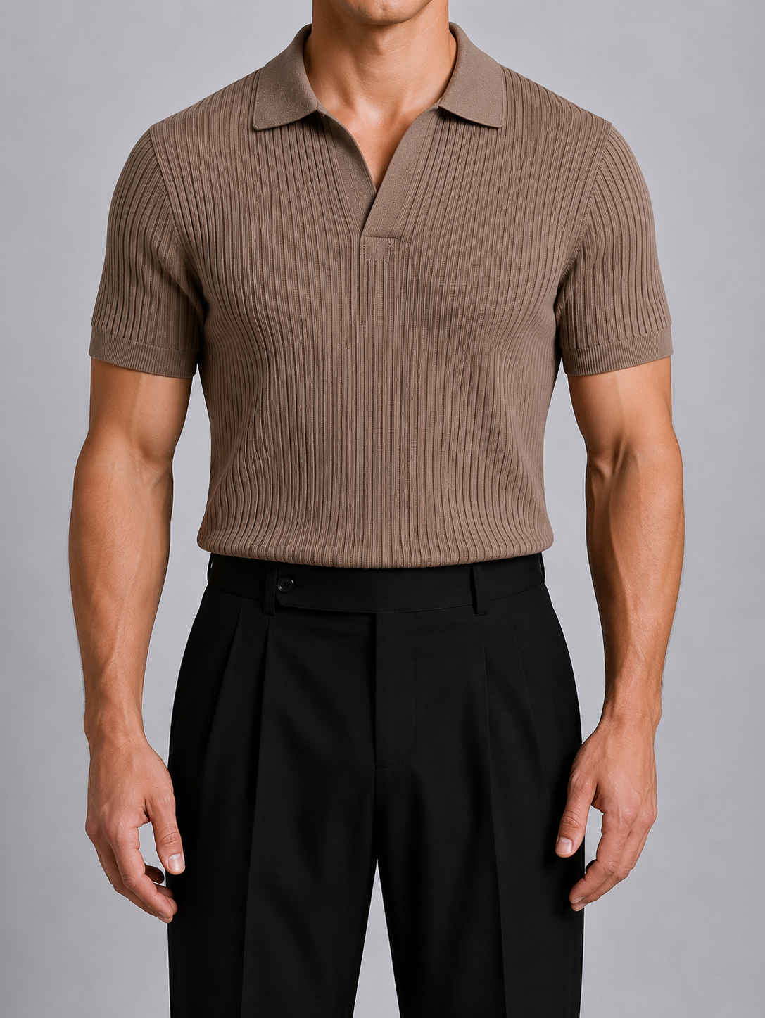 Classic Ribbed Knit Polo - Sand