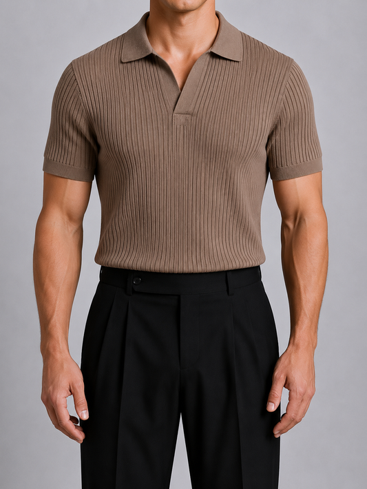 Classic Ribbed Knit Polo - Sand